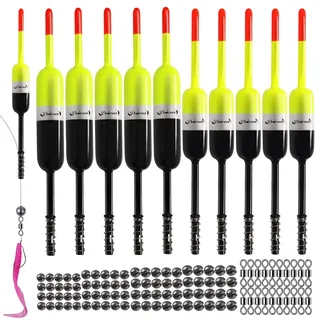 Dovesun 110 Stück Posen Angeln Set Angelposen für Auftriebskörper Angeln Fest Led Posen Angeln mit drehbarem Drehgelenk Split Shot Gewichte