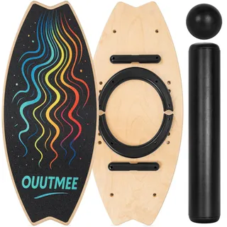 OUUTMEE Surfin Balance Board Holz 6 Einstellbare Modi Kinder und Erwachsene Surfin Balance Training mit Rolle und Kugel (Wellenlinien-Muster)