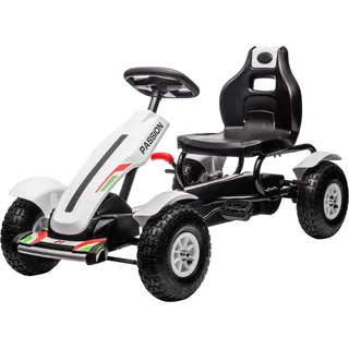 HOMCOM Pedal Go-Kart für Kinder go-kart verstellbarer Sitz 3 Positionen Handbremse - Kind von 5 bis 12 Jahren 121 x 58 x 61 cm weiß schwarz   Aosom