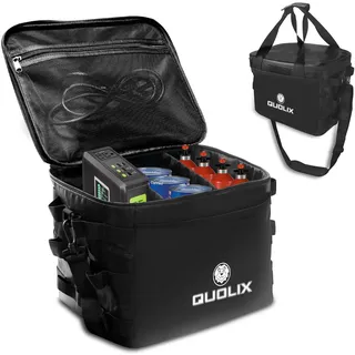 QUOLIX Feuerfeste Box für Akkus & Explosionsschutz-Akkubox 35x25x25cm – Lipo Safe Bag & Akku Tasche Feuerfest bis 2500°F | Für E-Bike, Fahrrad & Li-Akkus mit flexible Trennwänden | Doppelreißverschluss