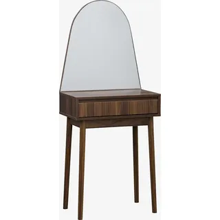 sweeek - Schminktisch Holzoptik, abgerundeter Spiegel, 1 Schublade, 60 cm - Nussbaumfarben