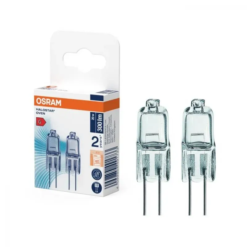 2er OSRAM G4 Lampe HALOSTAR PIN für Backöfen dimmbar 20W 2900K warmweißes Licht 12V - Kein LED