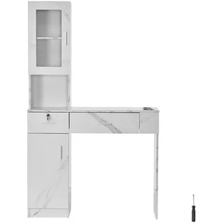 Vevor Salonstation, Wandmontage, Friseursalonstation für Friseure, Beauty-Spa-Möbelset, 1 Lagerschrank, 3 Fächer und 2 Schubladen (eine abschließbar), weiß, 102,8 x 30 x 170 cm