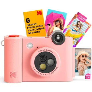 KODAK Smile+ 2-in-1 Digitale Sofortbildkamera & kabelloser Bluetooth-Fotodrucker - 10MP, Spezialeffekt-Drehobjektiv, Zink 2x3” Klebefotos, Drucken über Fun-App von Smart Devices - Rosa