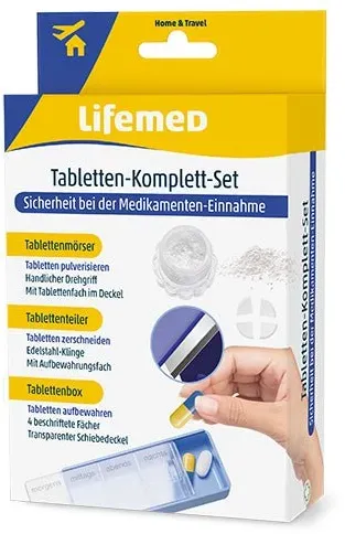 Lifemed 3 in 1 Set Tabletten-Komplett-Set (Tablettenmörser, Tablettenteiler und Tablettenbox) 40 Sets