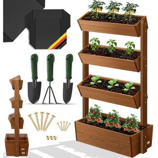 Kesser KESSER® Hochbeet mit Etagen Premium Blumenkasten Blumentreppe Pflanztreppe - Gemüsebeet Kräuterbeet Pflanzkübel Frühbeet Blumenbeet Pflanzkasten inkl. Gartenvlies- Beet für Terrasse Balkon & Garten