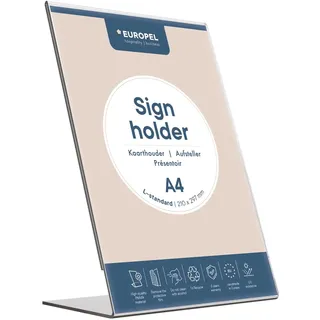 Europel Tischaufsteller A4 Acryl - Schräg & Glasklar - L-Form DIN A4 Hochformat - Menükartenhalter und Schilderhalter - Werbeaufsteller