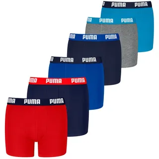 Puma Boxershort 6er Pack - Everyday Basic Boxers ECOM 6P, Cotton Stretch, Rot/Blau/Grau 170-176