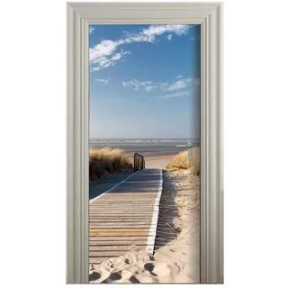 MLDFS Türtapete selbstklebend TürPoster - Steg ZUM Meer - Fototapete Türfolie Poster Tapete Strand Meer Nordsee Ostsee Beach Wasser Blau 3D Türaufkleber Selbstklebend DIY Türbild (88x200cm)