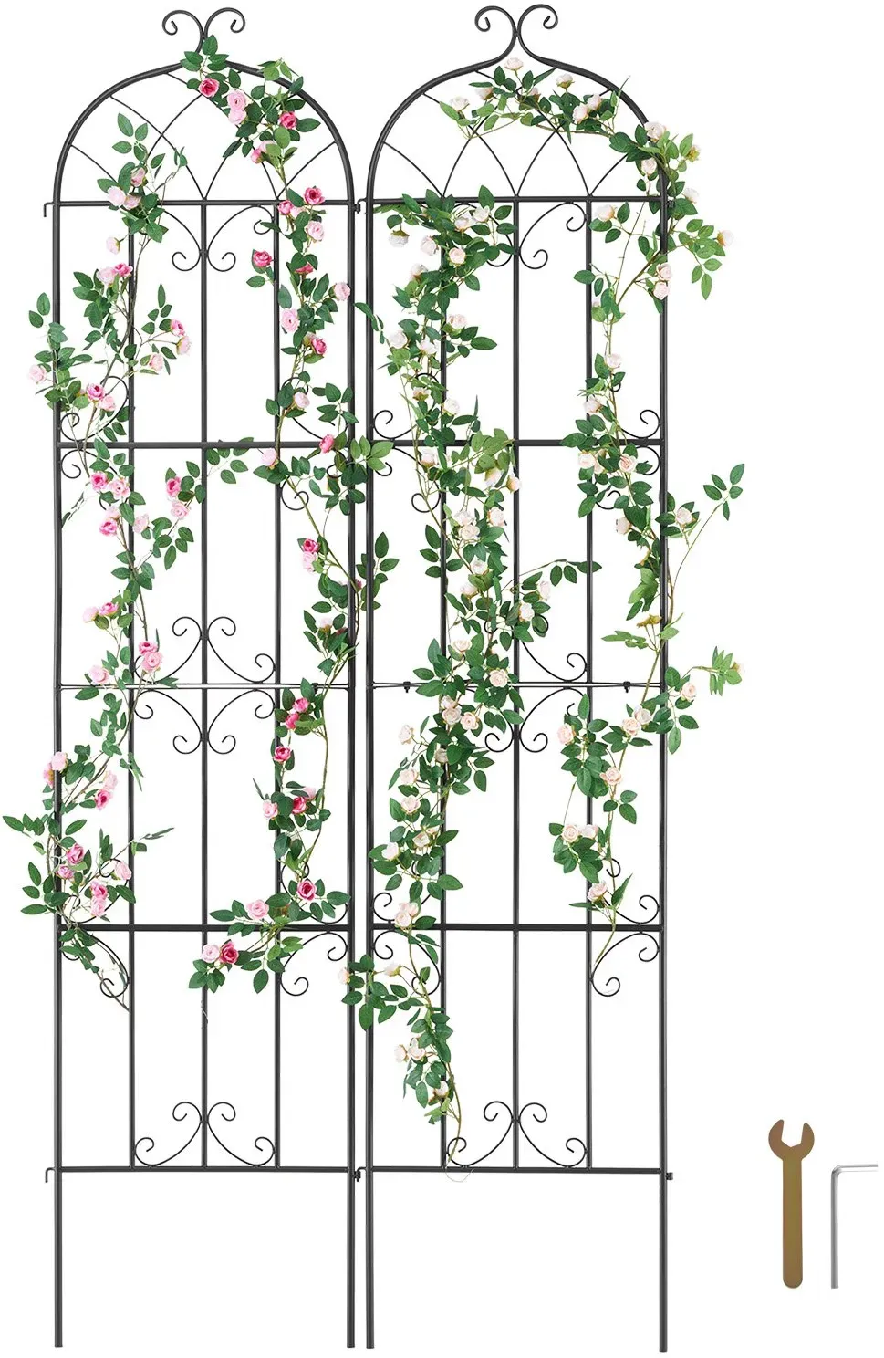 VEVOR Rankhilfe, 221 x 50 cm, 2er-Set rostfreies Metallspalier für Gartenblumen, Rankgitter für Rosen, Gurkenstütze, Kletterhilfe, Pflanzengitter, dekoratives Clematis-Spalier für Innenhöfe & Rasen