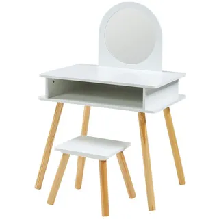 [en.casa] - Kinderschminktisch mit Hocker Ovanåker Weiß/Natur