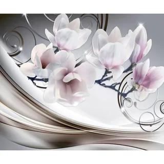 decomonkey Fototapete Blumen Abstrakt 250x175 cm XL Tapete Wandbild Wandbild Bild Fototapeten Tapeten Wandtapete Wandtapete Magnolie Orchidee 3d Effekt grau rosa Holz braun