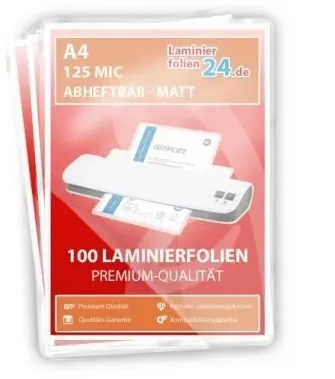 abheftbare Laminierfolien A4, 2 x 125 Mic, matt