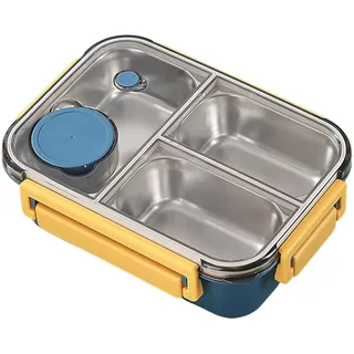 Dreuhuing Kinder-Brotdose aus Edelstahl,Brotdose aus Edelstahl - Auslaufsicherer Lunchbehälter mit 3 Fächern, Lunchbox für Erwachsene,Tragbare Lunchbehälter mit großer Kapazität für Studenten, Schule,