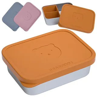 Bearfoot Edelstahl Kinder Brotdose mit Silikondeckel | BPA-freie Lunchbox | Auslaufsichere Bento Box Kinder | Brotzeitbox für Kindergarten, Schule & Kita | Spülmaschinenfest & robust (Braun, 700ml)