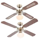 Deckenventilator mit Beleuchtung Sommer Winter Deckenventilator für Dachschräge, Flügel wendbar eichefarben mit Zugschalter und 3 Geschindigkeitsstufen, 1x E27, DxH 106,6 x 41,5 cm