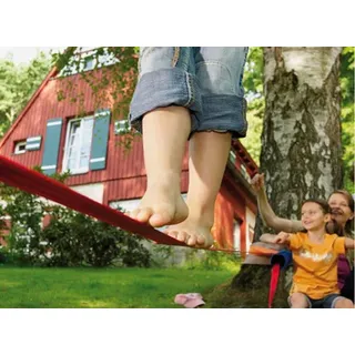 Slackline Balancierset 50 mm, 15 m grün/schwarz/gelb Nylon höhenverstellbar, Spannschnalle, Baumschutz - Für Kinder ab 5 Jahren