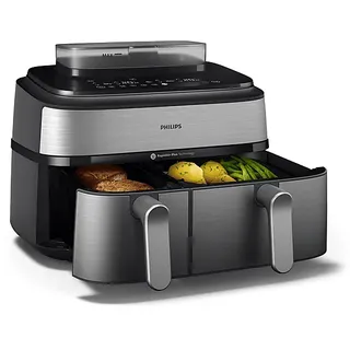 Philips 5000 Series Steam Airfryer Dual Basket NA555/00 Silber/Edelstahl