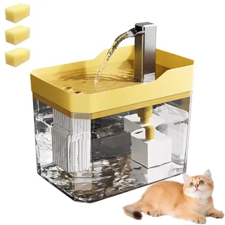 1.5L Katzenbrunnen, Trinkbrunnen für Katze Katzen Trinkbrunnen mit Schwamm Katzenbrunnen Mit Pumpe Filter Wasserbrunnen für Katzen Katzen Wassertank für Haustiere (Gelb, /)
