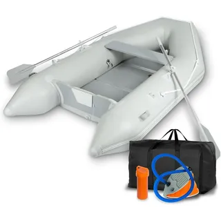 Eberth Schlauchboot Angelboot Paddelboot aus robustem PVC für Außenborder 3 Personen + 1 Kind, 2,70m x 1,50m Boot mit Sitzbank, 2X Paddel, Holzboden,