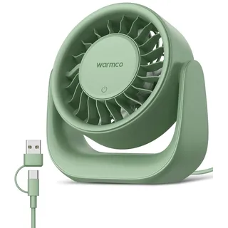 Warmco USB-Ventilator mit Touch-Steuerung, (keine Batterie) Kleiner persönlicher Schreibtischventilator, USB-A & USB-C-Stecker, 3 Geschwindigkeiten, starker Luftstrom, leise Tischventilatoren für Büro