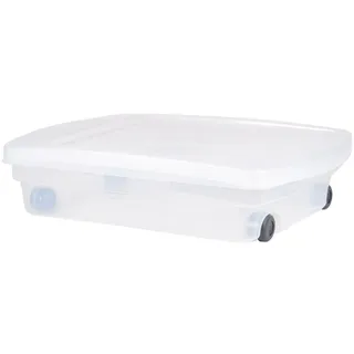 Ondis24 Unterbettbox mit Rollen und Deckel Aufbewahrungskiste aus Kunsttoff stapelbar transparent 40 Liter 68 x 48 x 17,5 (H) cm 100% recyclebar (1)