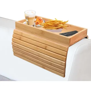 Granvoo Flexibles Sofatablett aus Bambus für Armlehne, Rutschfestes Couch Tablett, Faltbarer Sofa Armlehne Ablage für Fernbedienung Snacks Handy Getränke Tasse