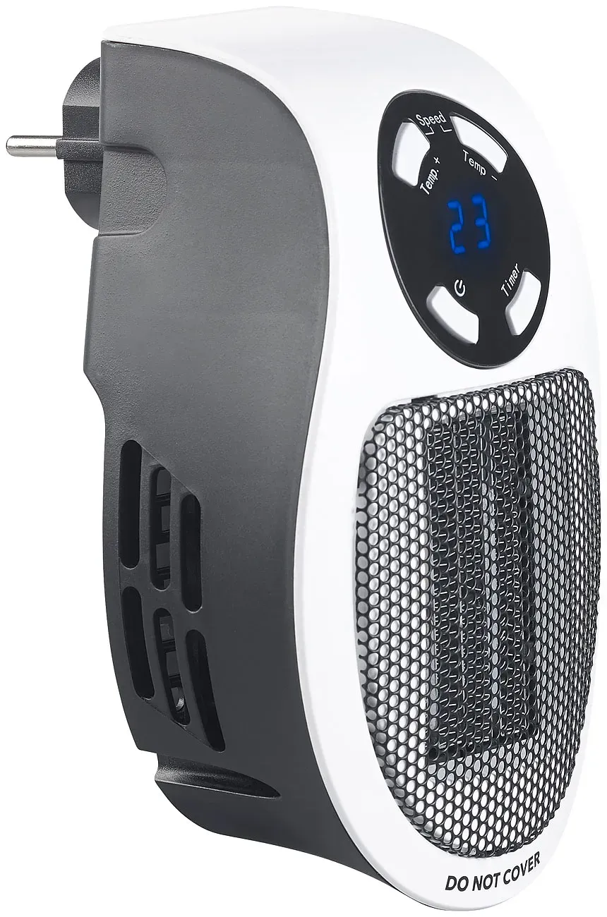 Steckdosen-Keramik-Heizlüfter mit Thermostat, Timer, Display, 500 Watt