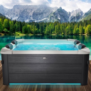 BRAST Whirlpool MSpa Oslo mit Fester Außenwand | LED-Beleuchtung mit 20 einstellbaren Farben für 6 Personen | 160x160x65cm | 120 Massagedüsen | Ganzjähriger Einsatz Winterfest | In & Outdoor Pool