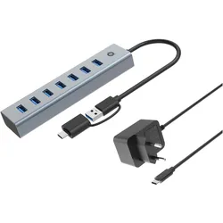 Conceptronic USB-Hub 7-Port 3.0 ->7x3.0 5Gbps ink PW.Adapter (USB-A, 7 Ports), Dockingstation + USB Hub, Grau