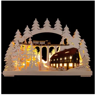 RATAGS LED-Schwibbogen klein, Gebirge mit Eisenbahnbrücke, LED-Stripe
