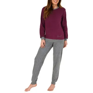 Normann Pyjama Damen langarm Frottee Schlafanzug mit Bündchen rot 36/38
