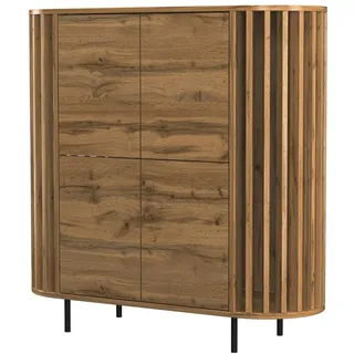 BDW - Kommode mit 4 Tür Lamellen - 140cm breit, 130 cm hoch - Eiche WOTAN Stein Schrank, Sideboard, Mehrzweck-, Schuhschrank, Schubladenkommode, Aktenschrank - Wohn-, Industrial