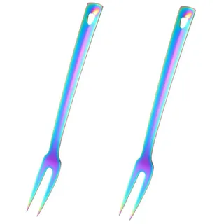 SBOMHS Fleischgabel aus Edelstahl Grillgabeln lange Vorlegegabel Länge 31 cm Meat Forks Aufschnittgabel Serviergabel set Regenbogen 2 Stück