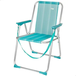 Aktive 53959 - Klappbarer fester Strandstuhl, Stuhl mit fester Rückenlehne, Aluminiumstuhl, Feststuhl, 44x45x76 cm, Türkis, mit Tragegriff, Aktive Beach