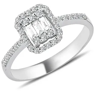 EinStein Diamant Diamantring 0,33 Carat Baguette Diamant Ring 14 Karat Weißgold, Rubin, Diamantring, Damenring, Unbehandelter Diamant, Brillant-Schliff 54 (17,20 mm)