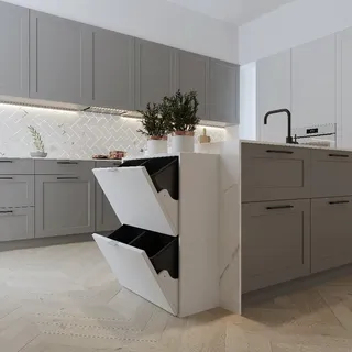 HappyHome Mülleimerschrank mit 4 Abfalleimern - ca. 60 x 24 x 80 cm - Weiß
