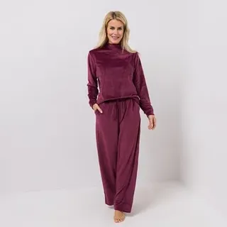 MONT CHALET Damen-Hausanzug, 2tlg uni Mikrofaser Samtfell weites Bein