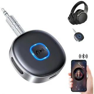 MODFU Auto mit AUX Freisprecheinrichtung 5.3 Empfänger für Musikstreaming Bluetooth-Adapter 3,5-mm-Klinke zu 3,5-mm-Klinke, Freisprechen Dual Verbindung für Heim-Stereo Kabelgebundene Kopfhörer schwarz