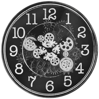 MPM Millennium, Design Kunststoff Wanduhr, Retro Stil, Quarzwerk und Leichtlauf (Sweep), Mineralglas, drehbare Zahnräder, Schwarz und Silber, ∅ 510 x 67 mm, für Wohnzimmer, Küche, Büro, alle Räume