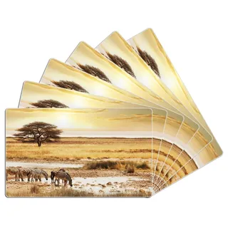 Wallario Frühstücksbrett Safari in Afrika eine Herde Zebras am Wasser, ESG-Sicherheitsglas, (inkl. rutschfester Gummifüße 4mm, 6-St), 14x23cm gelb 23 cm x 14 cm