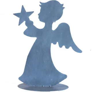 Bornhöft Garten Engel XXL 50cm Fensterbank Edelrost Metall Gartendeko Stern Weihnachten Winter Tür Deko Winterdekoration Fenster Dekoration (Grau 50cm)