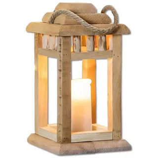 Dekoleidenschaft Kerzenlaterne "Rustico" recyceltes Holz, rustikal, Kerzenständer, Holzlaterne, Kerzenhalter 28 cm hoch beige
