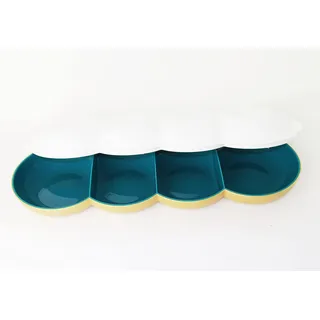 TUPPERWARE Allegra Servierschale Servierquartett Perle Petrol/Gold + Deckel Weiß für Perle + Faltsieb