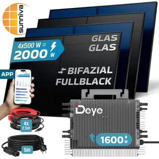 sunniva Balkonkraftwerk Bifazial 2000/1600 W inkl. 4 x 500 Glas-Glas Solarmodule