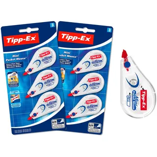 TIPP-EX Korrekturroller Mini Pocket Mouse, 6 Stück, 5mm, x 5 mm, 2x3er Pack, Ideal für das Büro, das Home Office oder die Schule, Single
