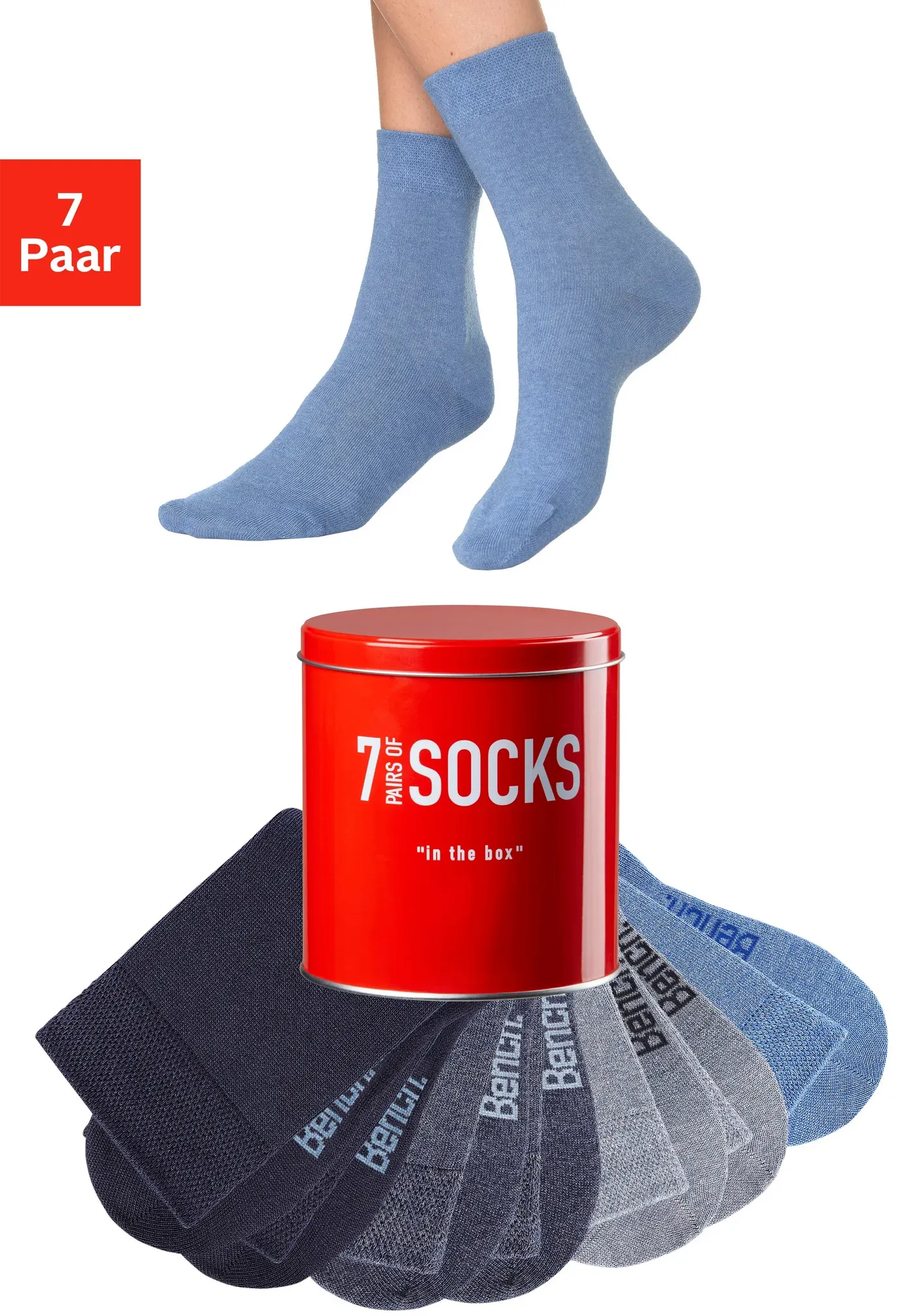 Businesssocken BENCH. "Damen und Herren Unisex Basic für Sport und Freizeit", Mädchen, Gr. 43-46, blau (jeans), Baumwolle, Baumwollmischung, Elasthan, Polyamid, unifarben, elastisch, Socken, in der praktischen Dose