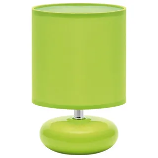 Licht-Erlebnisse Nachttischlampe FONDA, ohne Leuchtmittel, Stoff Keramik E14 20 cm Grün rund Retro Design Keramiklampe grün