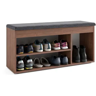 komto Schuhbank mit Sitzfläche - Schuhregal Bank mit Stauraum Nussbaum 100 x 48 x 32 cm Schuhschrank mit Sitzbank Flur Bank Garderobenbank Sofia