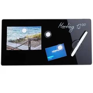 Relaxdays Magnettafel, beschreibbar, inkl. 3 Magnete & Stift, abwischbar, rahmenlos, Magnetboard Glas, 20x40 cm, schwarz